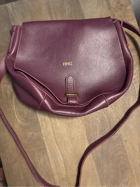 Mark & Graham monogrammed Plum Leather Crossbody Bag